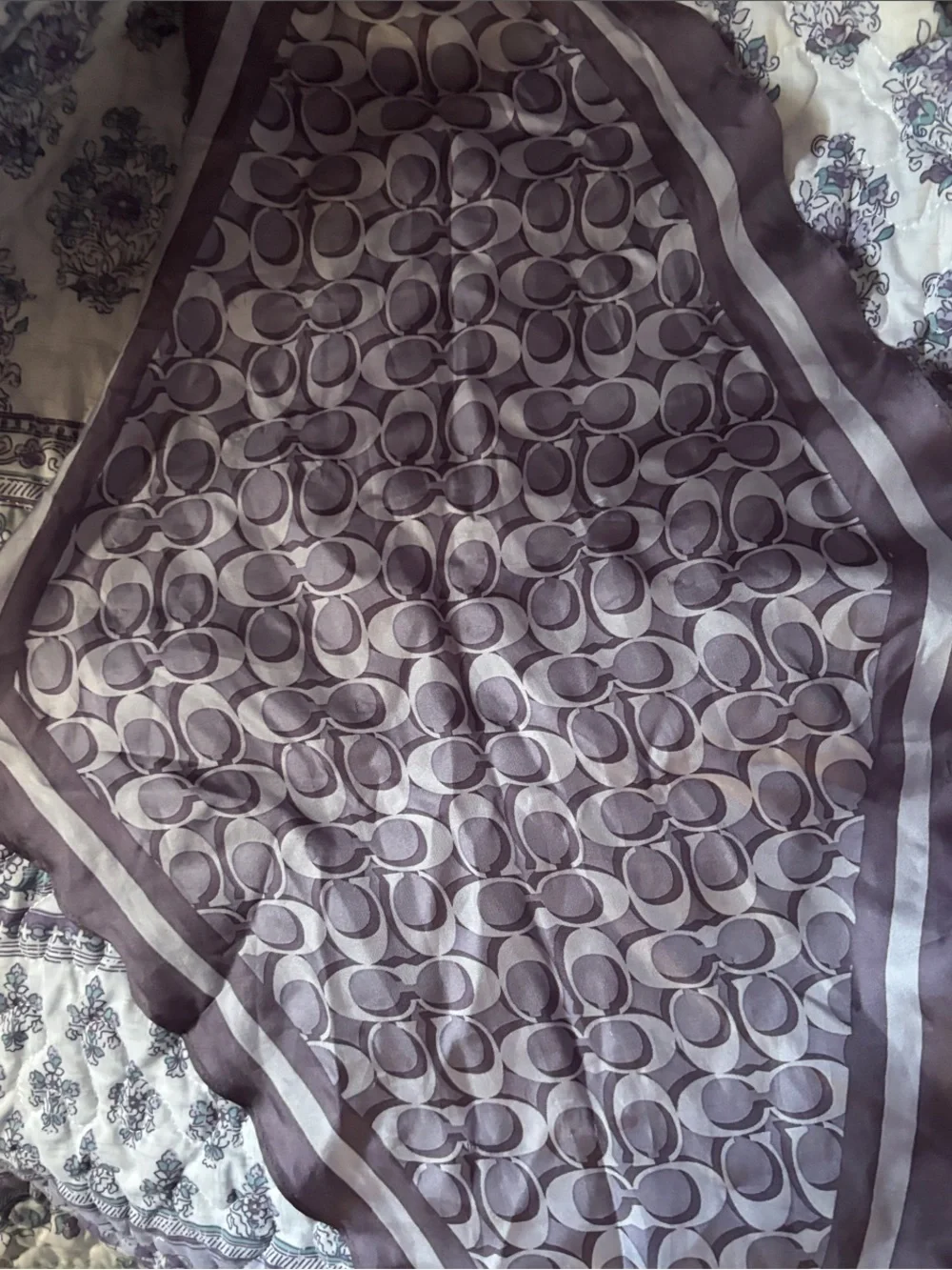 Coach Signature Silk Scarf in Taupe and Ivory